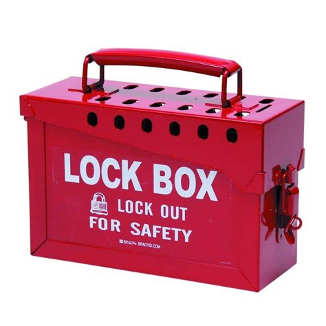 brady portable metal lock box in red|lockout tagout boxes.